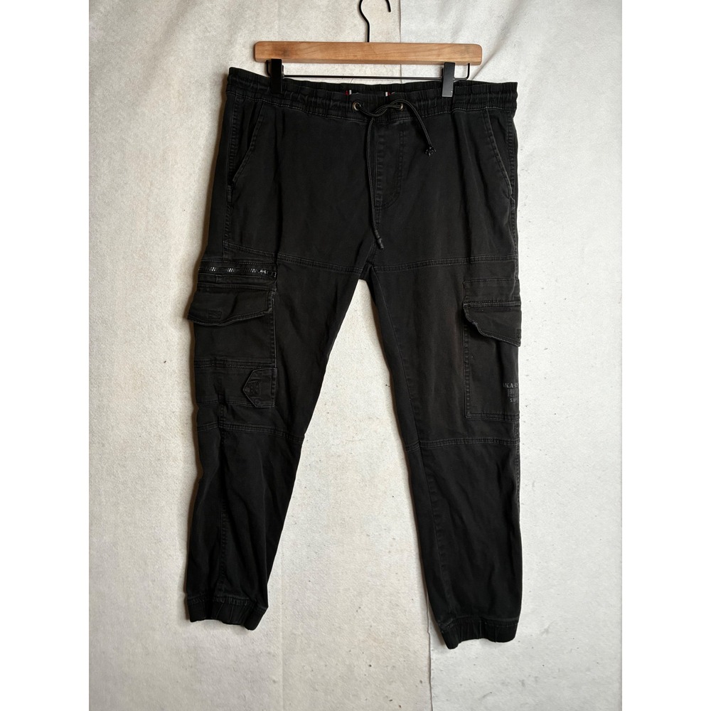 Akademiks Mens Cargo Jogger Pants Black Elastic Waist Utility Streetwear Size L‎
